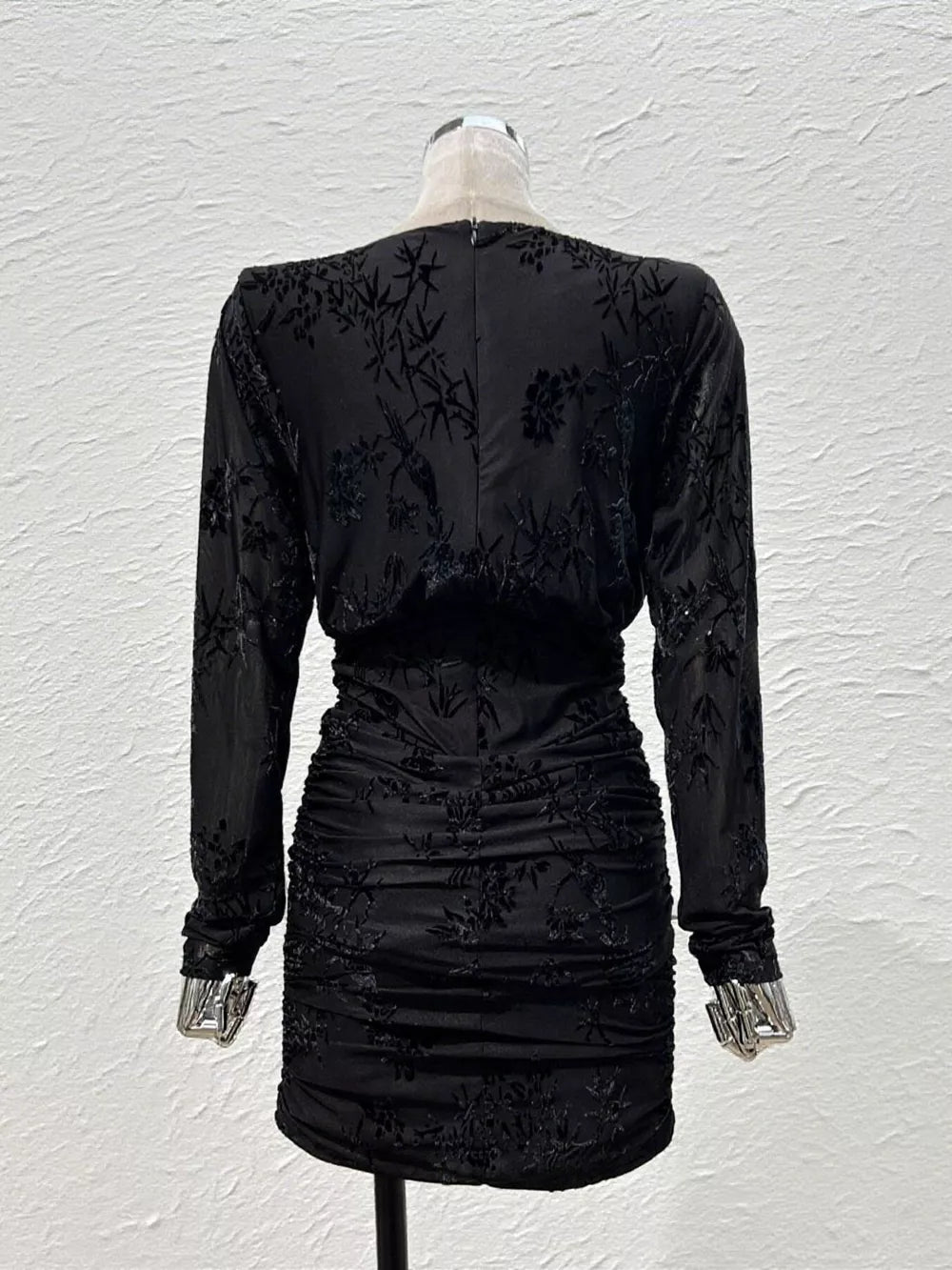 Ruched Long Sleeve Mini Dress in Off-white, alternate angle
