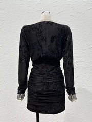 Ruched Long Sleeve Mini Dress in Off-white, alternate angle