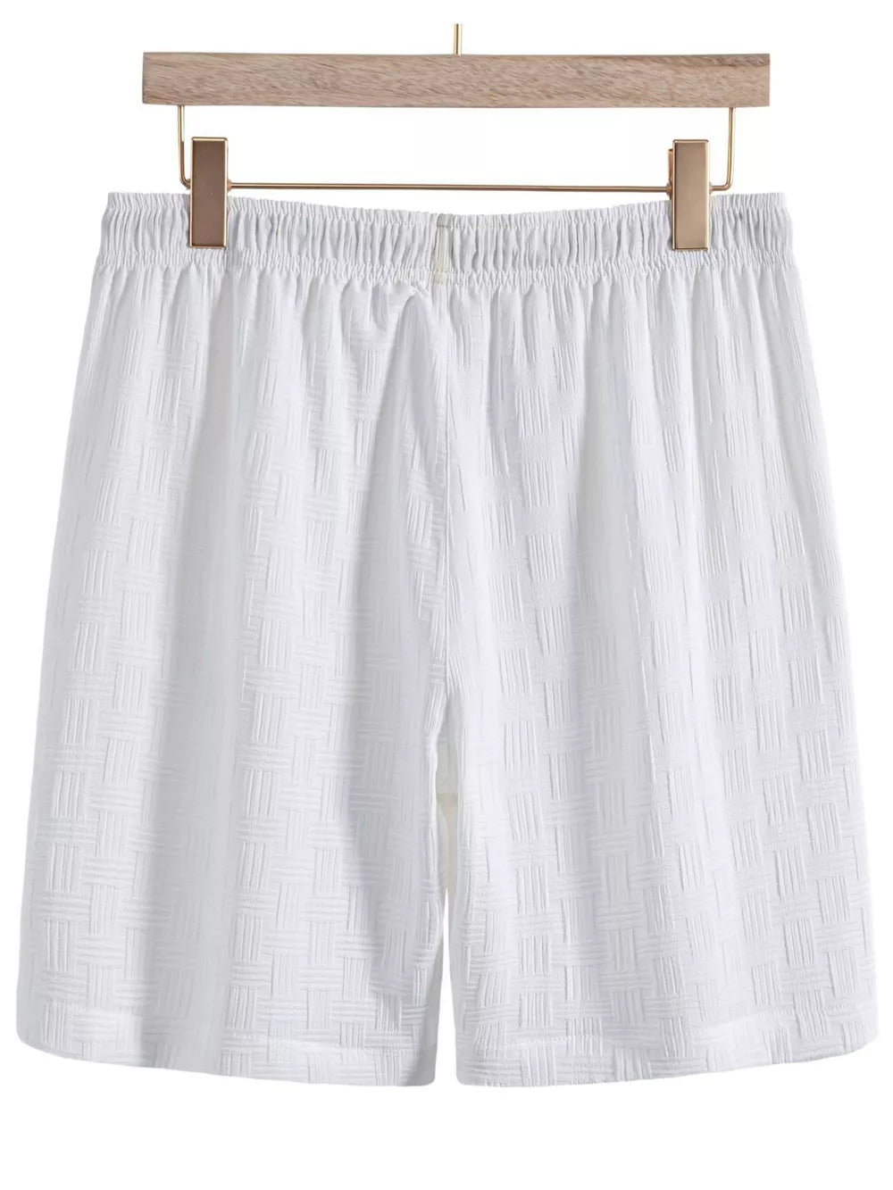 Men's Textured Drawstring Shorts in White, side view