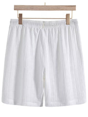 Men's Textured Drawstring Shorts in White, side view