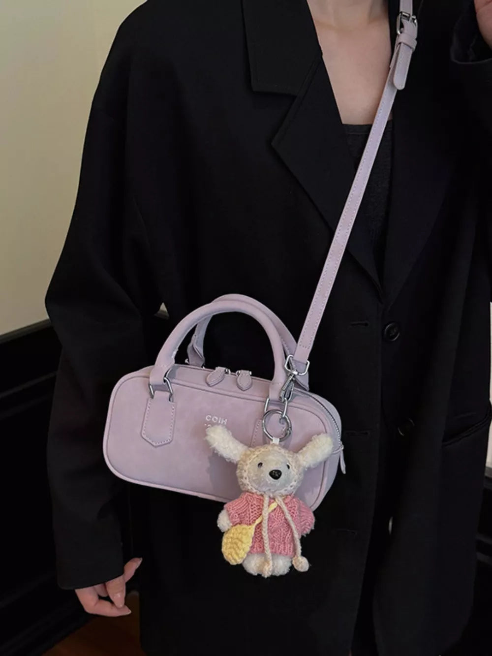 Top Handle Barrel Handbag in Purple, side view