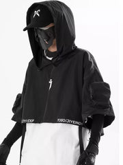 Men's Oversized Cropped Hoodie in Grey, close-up detail