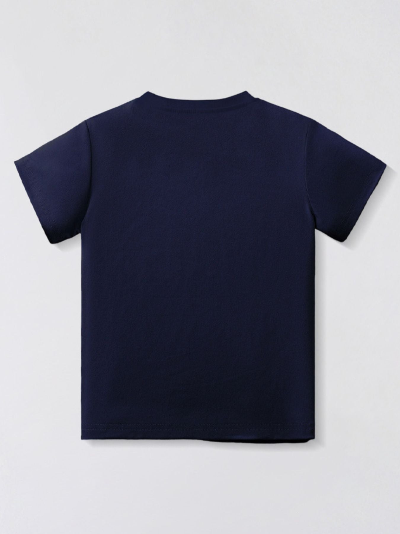 Toddler navy blue cotton blend crew neck t-shirt, basic style.