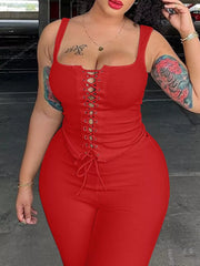 Scarlet lace-up tank top and capri pants set with drawstring detail
