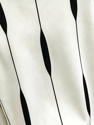 Contrast Vertical Stripe Long Sleeve Blouse in White, back view