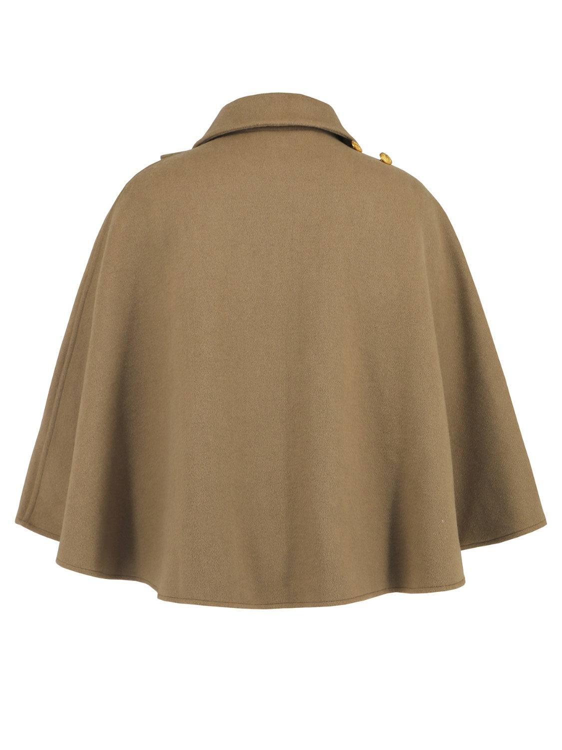 Camel asymmetric cape jacket with button detail and collar