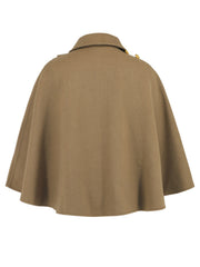 Camel asymmetric cape jacket with button detail and collar