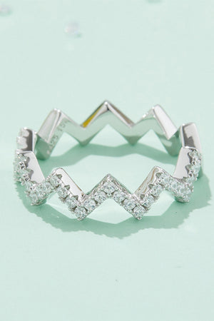 Silver zigzag ring with pavé moissanite stones