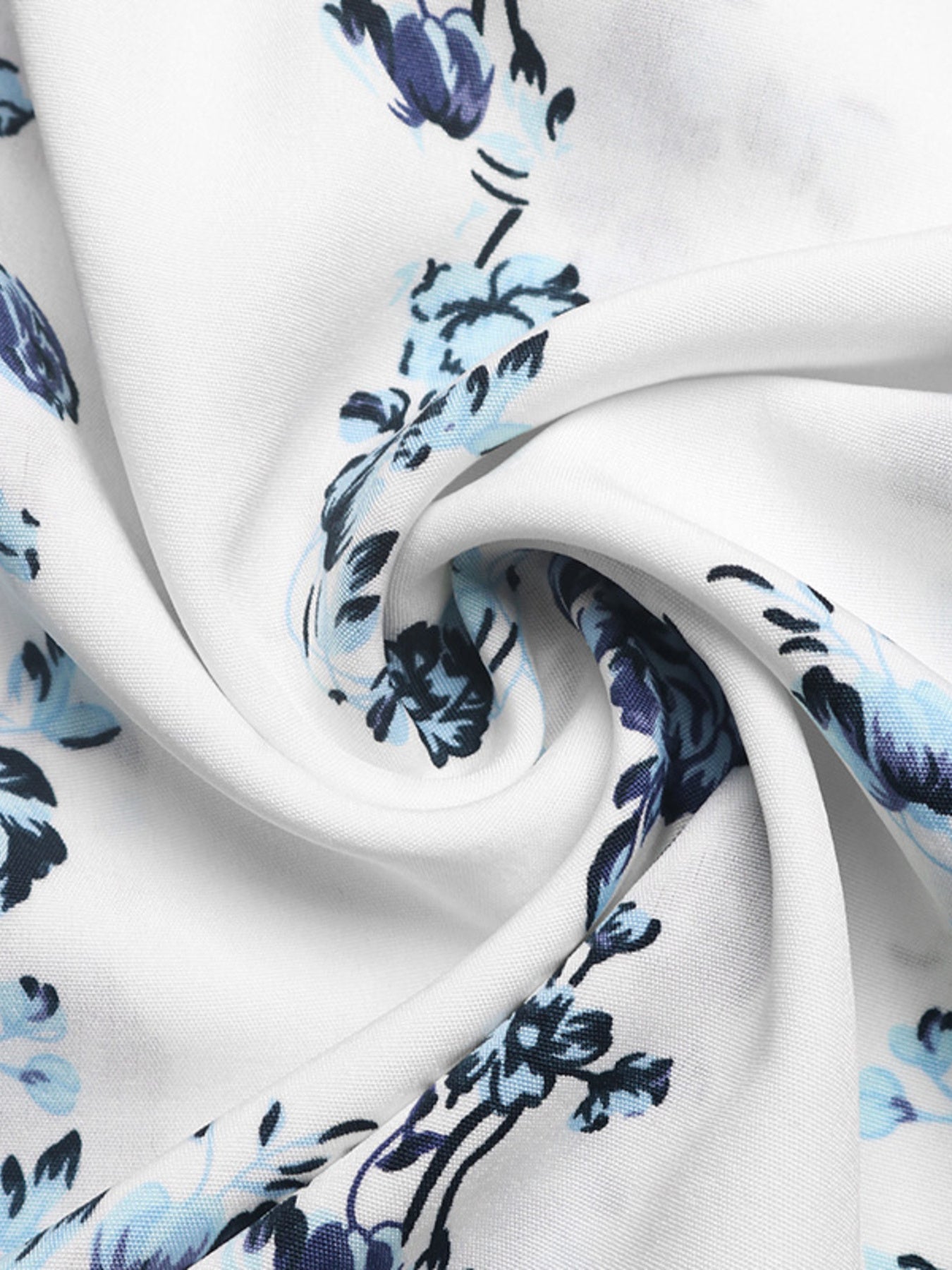 White romper with blue floral print and elastane fabric detail
