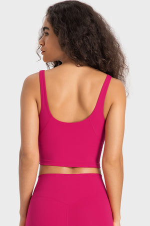 Sculpted Scoop Neck Crop Top in Hot Pink, showing back view with wide straps and cropped hem.