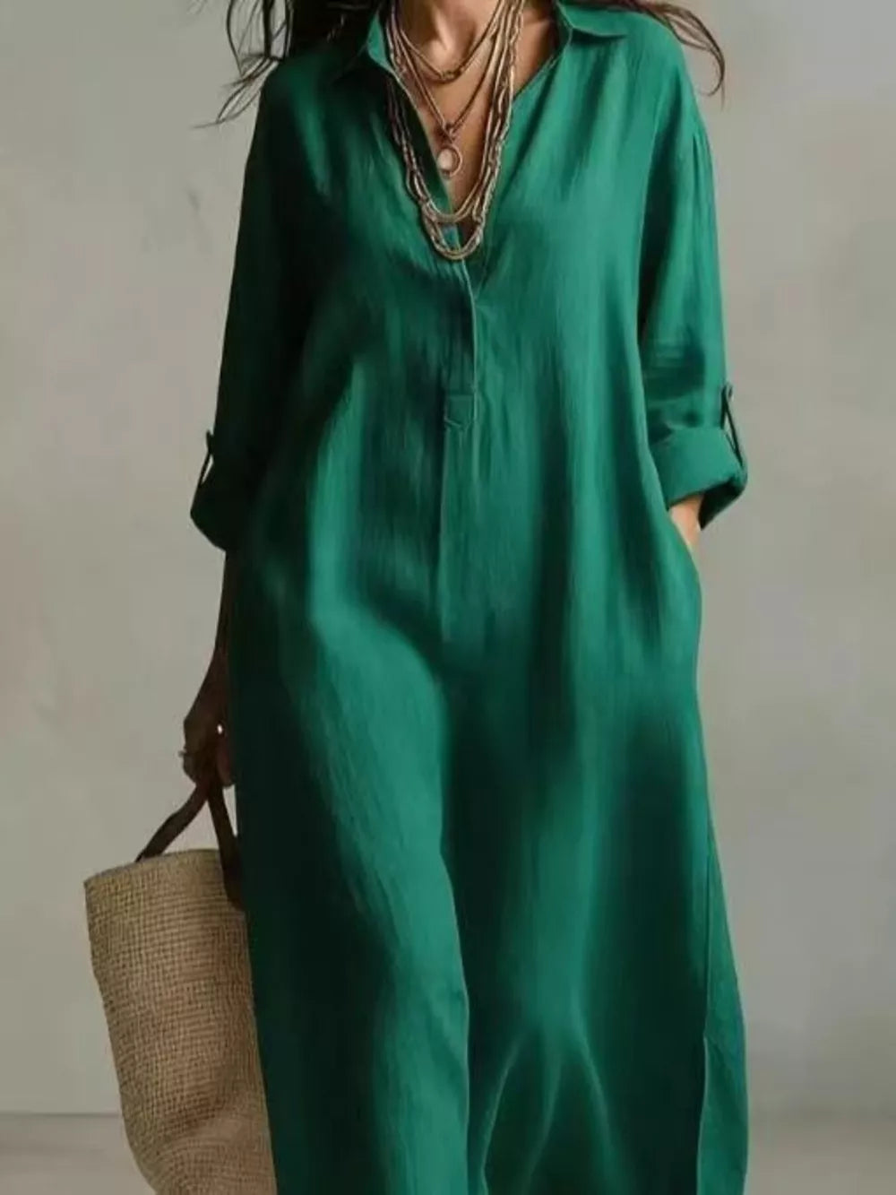 Full Size Casual Midi Shirt Dress Plus Size in Black, view 12