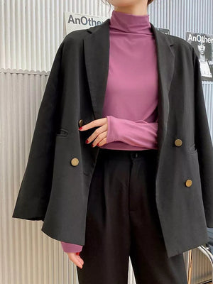 Solid Color Turtleneck Long Sleeve T-shirt, side view