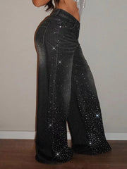 Rhinestone-embellished High-waist Jeans