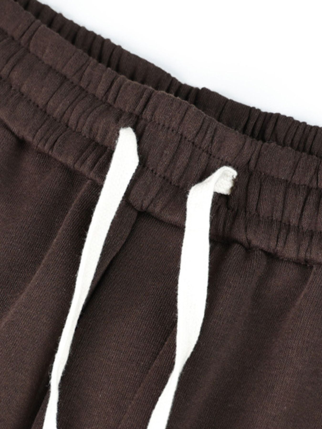 Men's dark coffee drawstring casual pants with elastic waistband detail