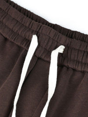 Men's dark coffee drawstring casual pants with elastic waistband detail