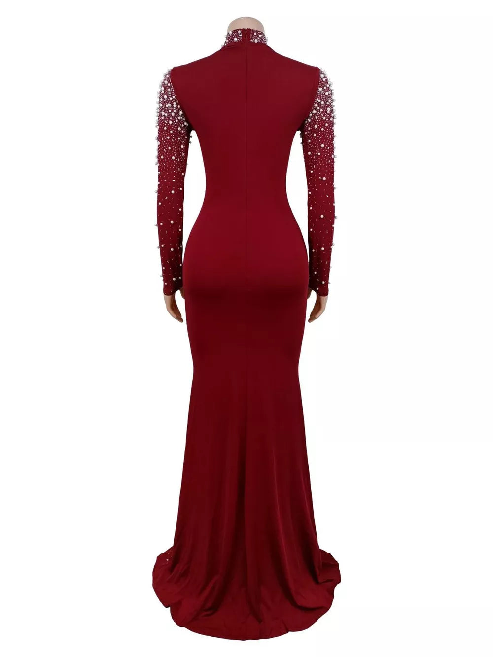 Rhinestone Long Sleeve Mermaid Maxi Dress in Black with rhinestone