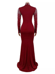 Rhinestone Long Sleeve Mermaid Maxi Dress in Black with rhinestone