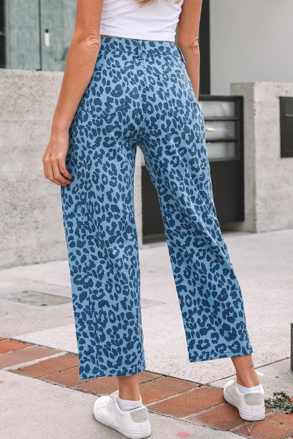 Leopard Print Barrel Leg Jeans, side view