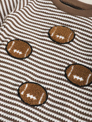 Baby set with brown and white stripes and football appliques.