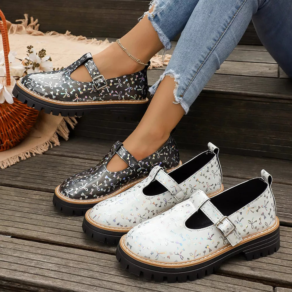 Round Toe Platform Loafers in White, front view