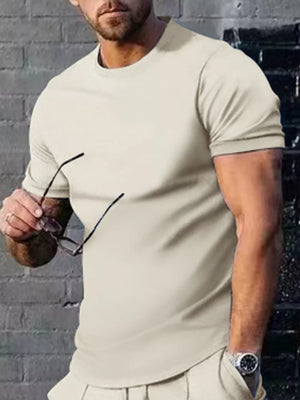 Men's crew neck t-shirt in Apricot cotton with short sleeves.
