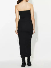 Side Stripe Strapless Maxi Dress in Black, fabric detail