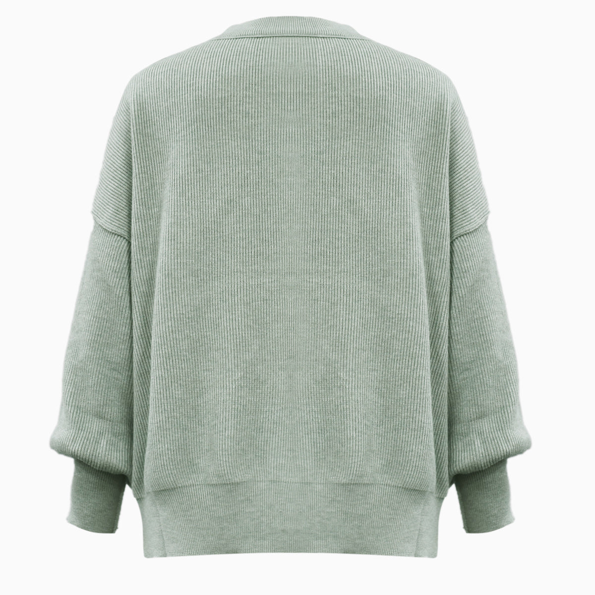 Sage ribbed knit sweater with slouchy sleeves and a relaxed fit.