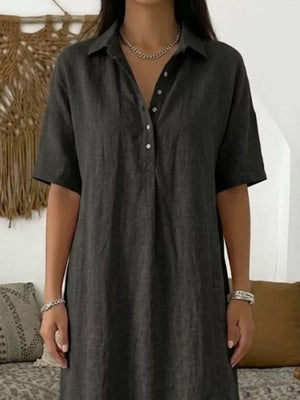 Full Size Button Detail Half Sleeve Dress Plus Size, model styling view
