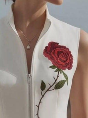 Rose Zip Up Sleeveless Shirt in Black, side view