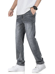 Men's Classic Straight Fit Washed Jeans in Light Blue, front view