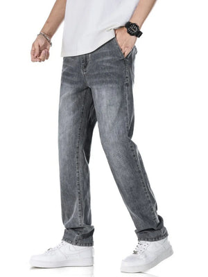 Men's Classic Straight Fit Washed Jeans in Light Blue, front view