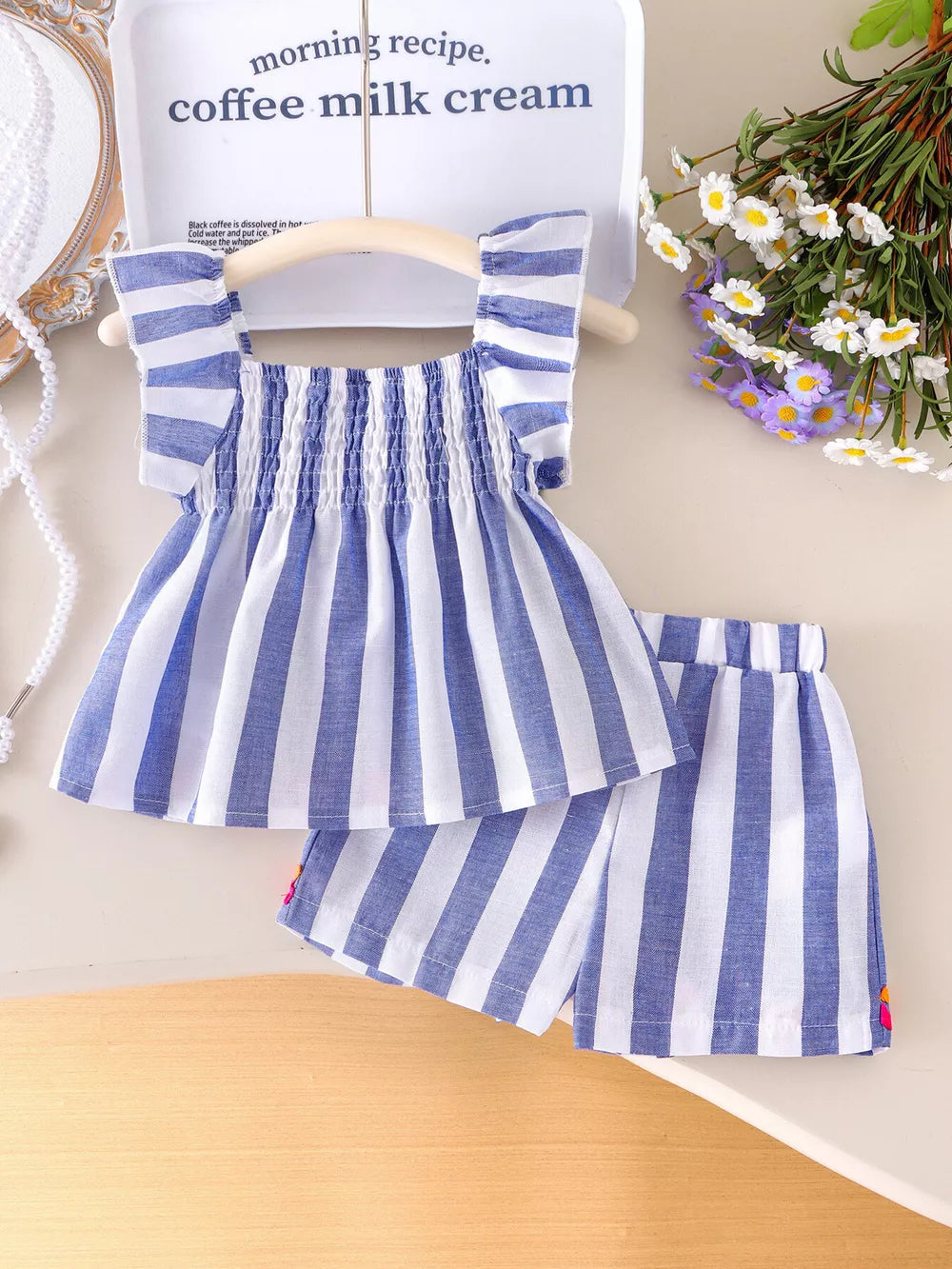 Children's Striped Tank And Shorts Set in Blue, back view