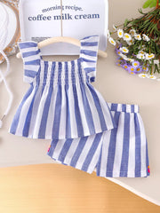Children's Striped Tank And Shorts Set in Blue, back view