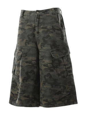 Men's Camouflage Cargo Capris in Green Camouflage, side view