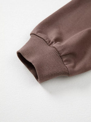 Color Block Drop Shoulder Pullover Sweatshirt in Coffee Brown, editorial view