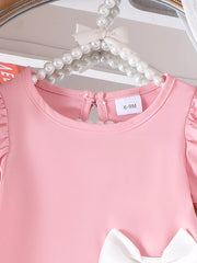 Children's Bow Puff Sleeve Dress in Pink, side view