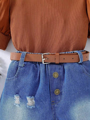 Children's Puff Sleeve Top And Denim Shorts Set, back view