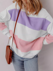 Colorblock Patchwork Drop Shoulder Sweatshirt in Multicolor, close-up detail