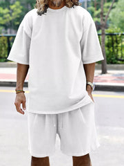 Men's white relaxed fit t-shirt and drawstring shorts set