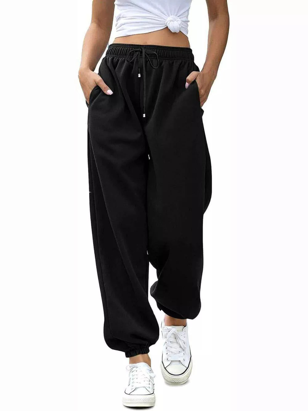Loose Fit Drawstring Joggers in Pink, alternate angle