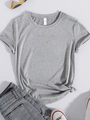 Gray oversized graphic tee with crew neck and short sleeves, tied at the hem.
