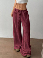 Wide-leg Drawstring Cotton Pants, fit detail