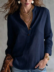 Button Detail Long Sleeve Shirt in Apricot, model styling view
