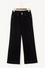 2-button High Waist Flared Jeans, fabric detail