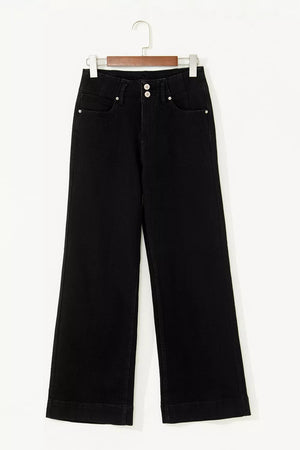 2-button High Waist Flared Jeans, fabric detail