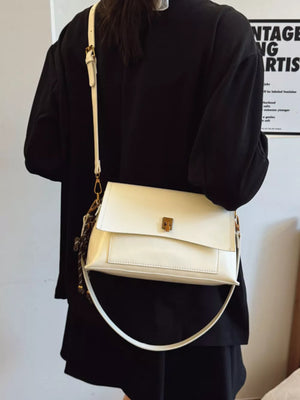 Leather Flap Shoulder Bag in Off-white, back view