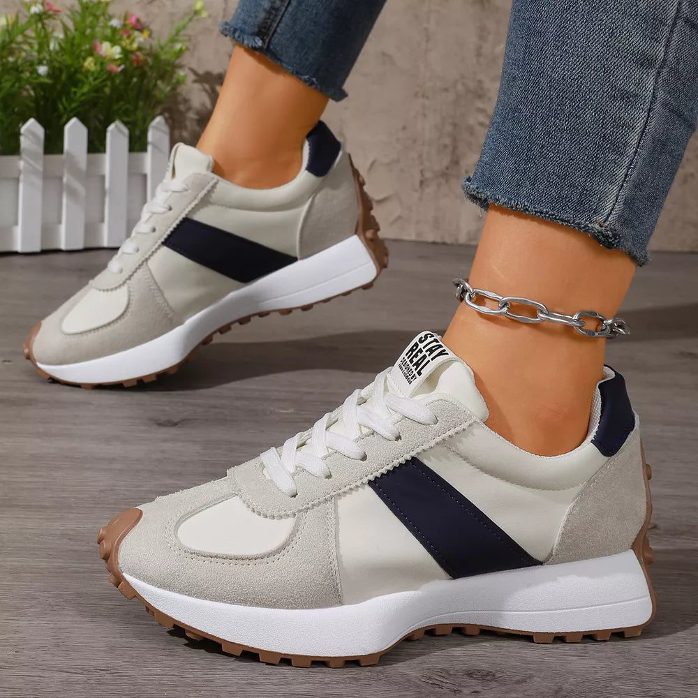 Round Toe Flats Sneakers in Beige, fabric detail