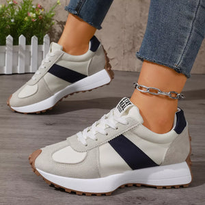 Round Toe Flats Sneakers in Beige, fabric detail