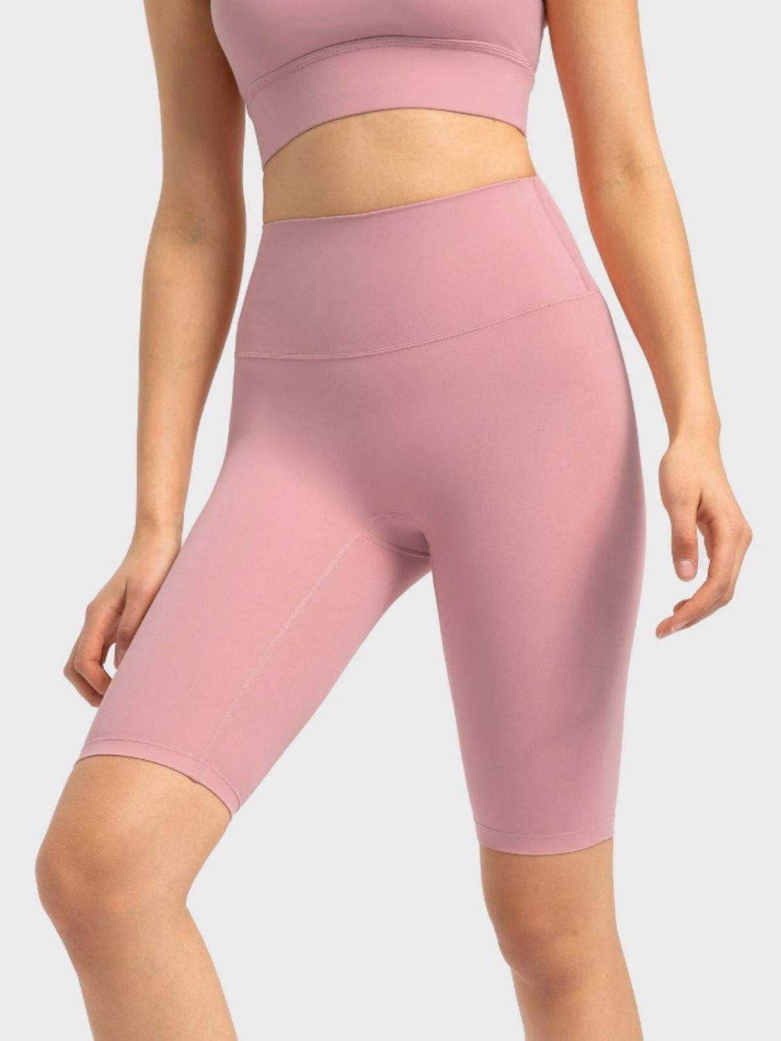 Sculpted Active Bike Shorts in Dusty Pink with a high waist and seamless design.