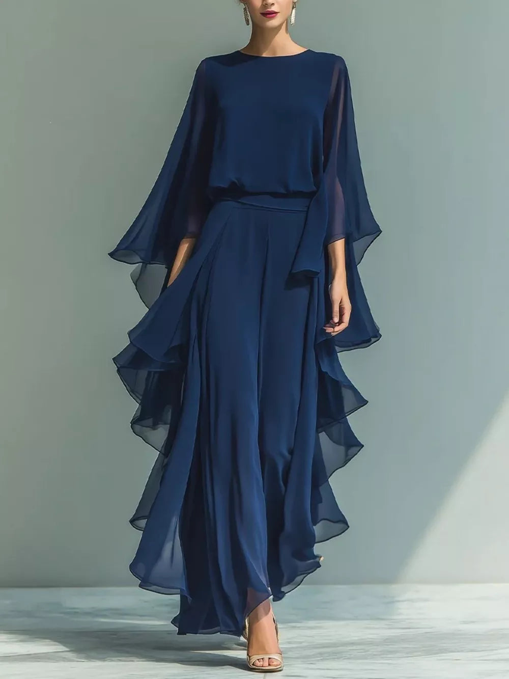Elegant Sheer Ruffled Two-piece Set